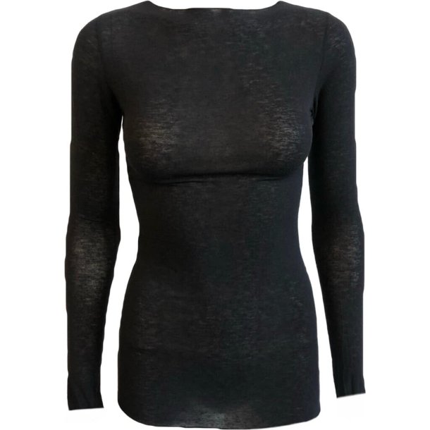 Cashmere bluse ( lang model) med lange rmer, sort